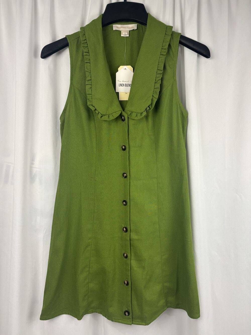 NWT Monteau Green Sleeveless Linen Blend Dress Size S Cottage Fairy Coquette